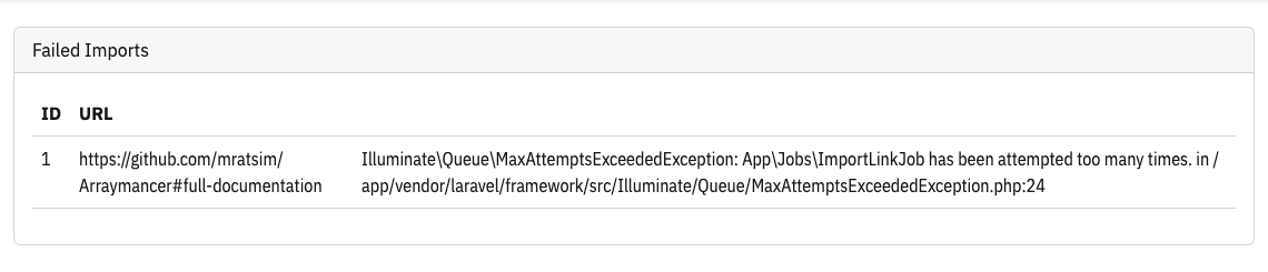 Preview of failed import jobs
