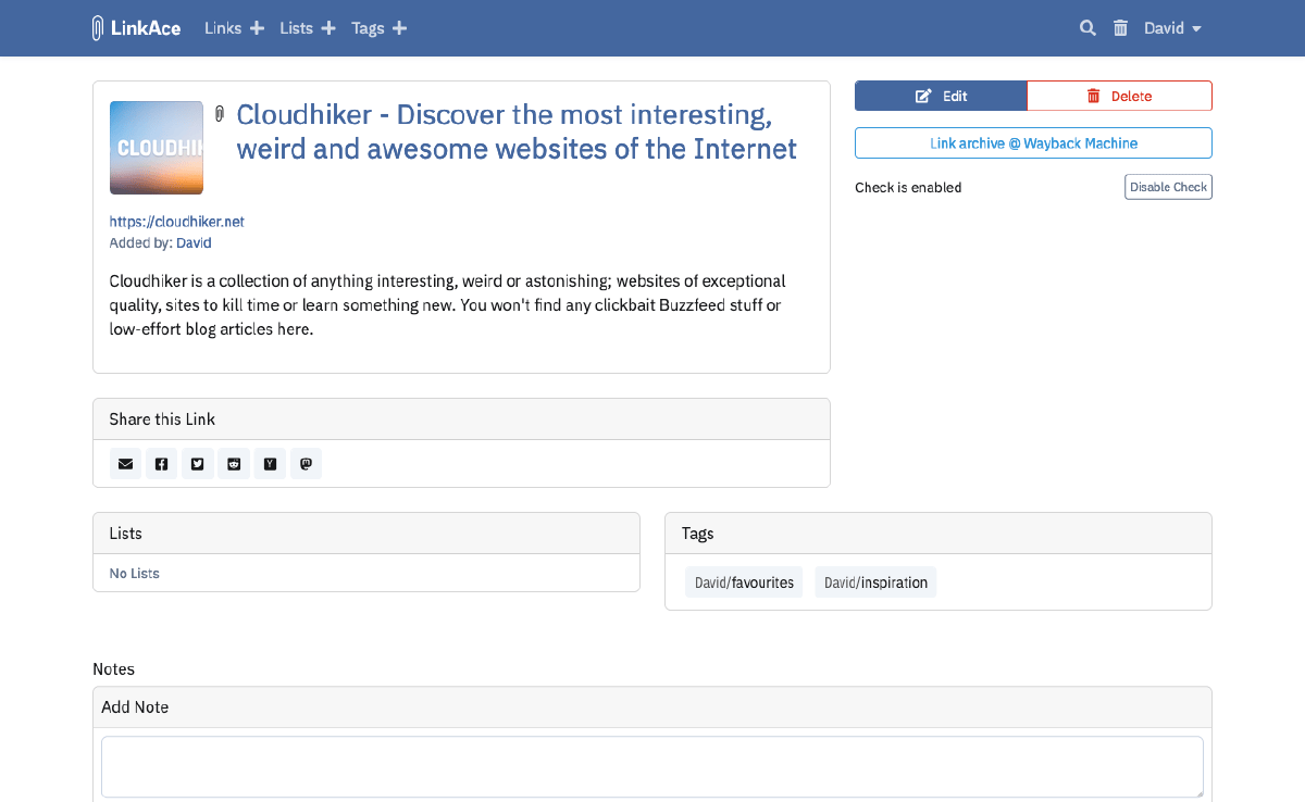 Preview of Link Details