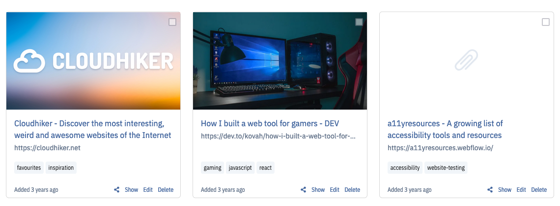 Display links as cards