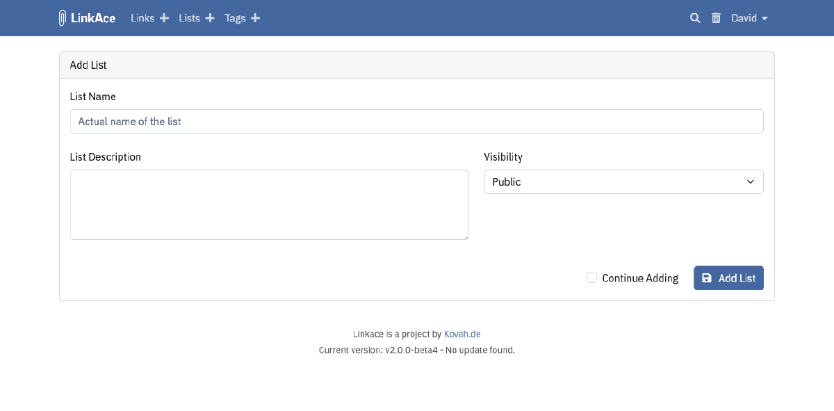 Preview of List form