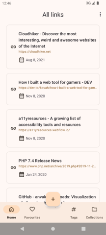 Home screen of the Hyperlinks Knapsack app